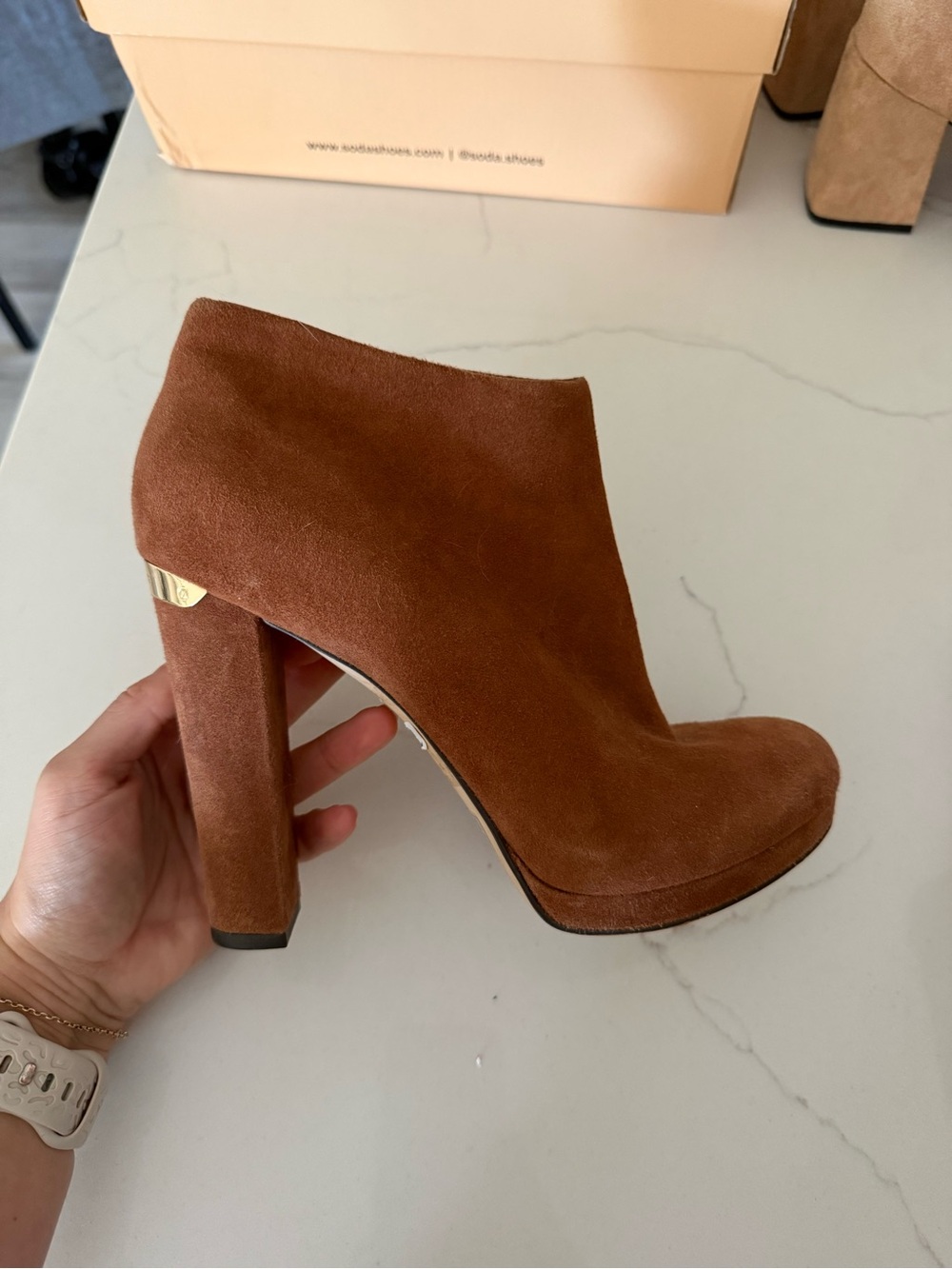 Michael Kors Cognac Suede Platform Ankle Bootie